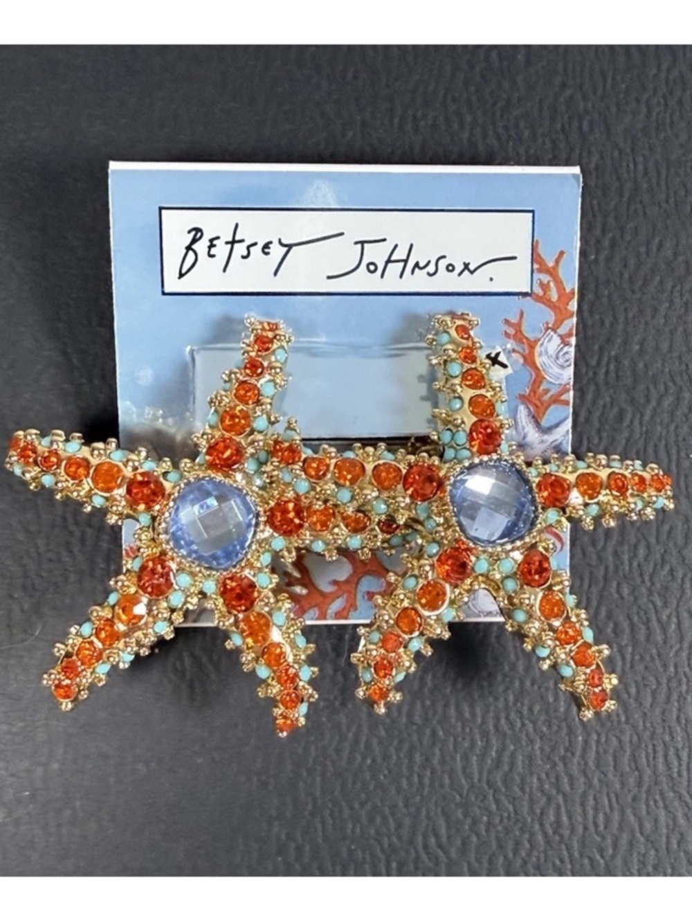 NWT Betsey Johnson Gold Crystal Faux Stone Starfish Stud Earrings